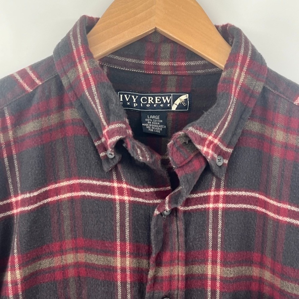 Vtg 90s Ivy Crew Explorer Shirt Men L Flannel Plaid‎ Multicolor Gorpcore Granola